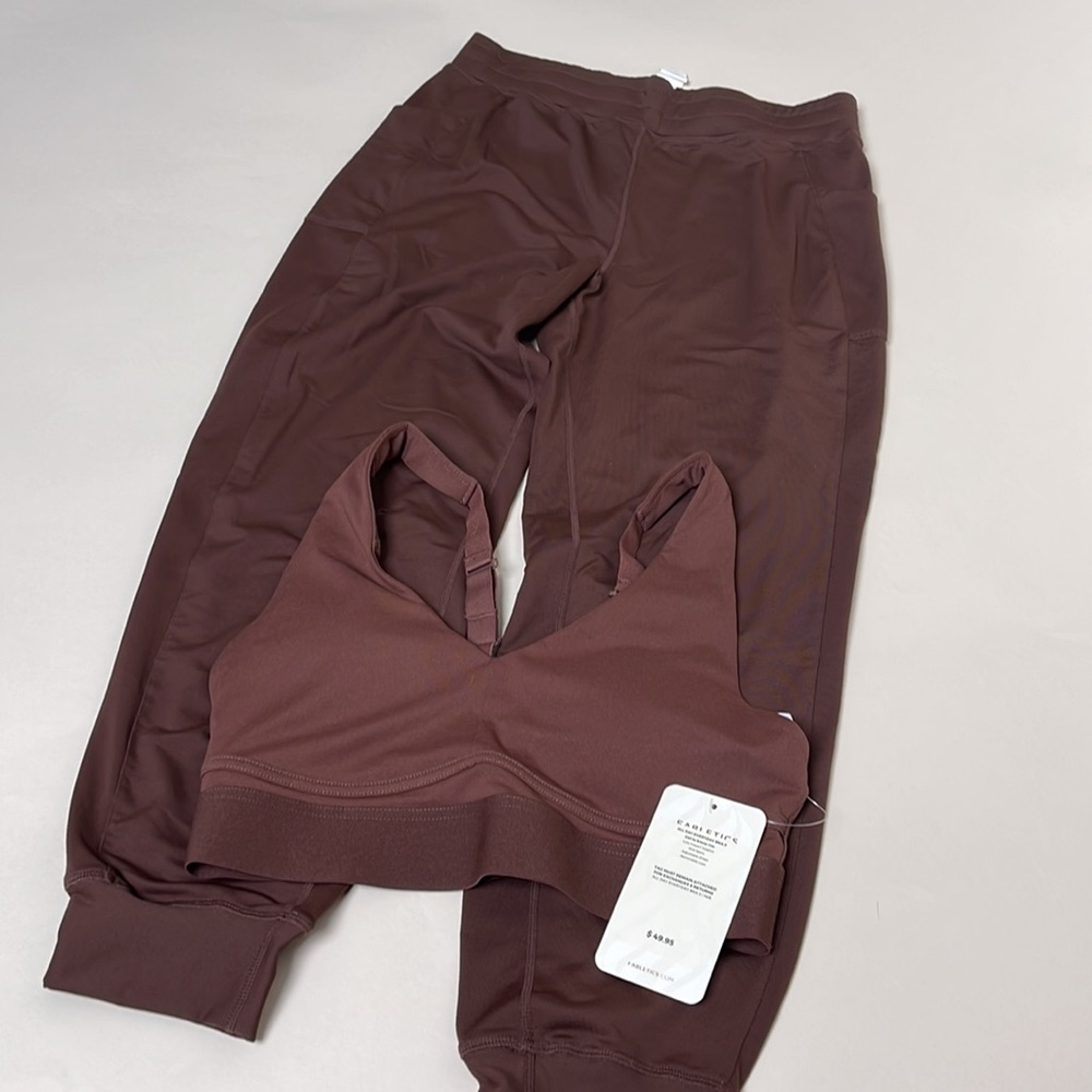 Fabletics Set - brown cold weather large jogger pants & sports bra medium